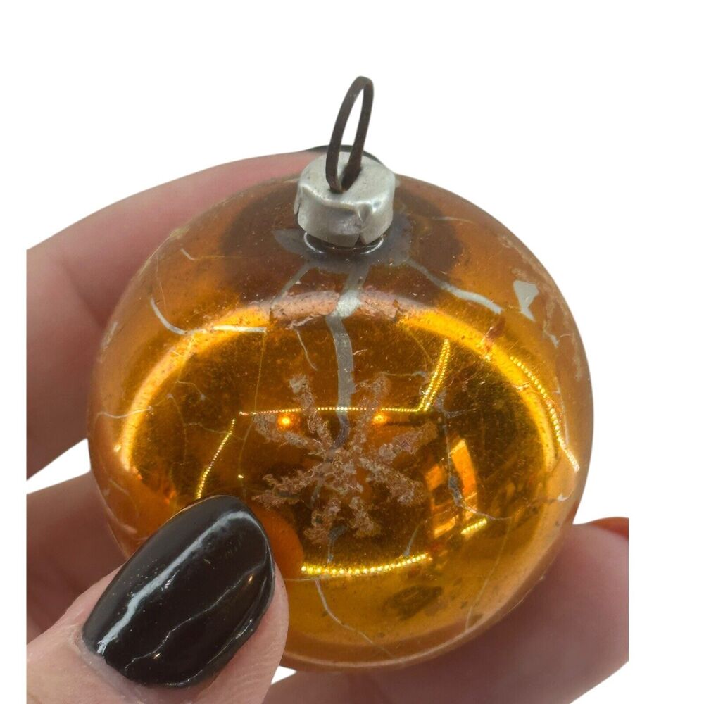 (2) Mercury Glass Hand Painted Christmas Ornament Balls Small 2" Mica Vintage - Picture 9 of 9